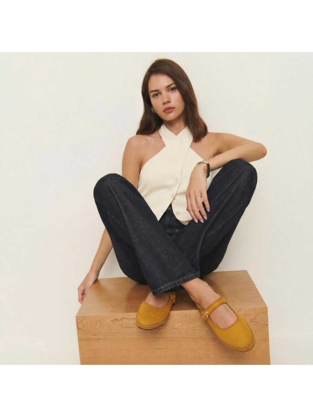Women's Yellow Mary Jane Breathable Lightweight Adjustable Buckle Ballet Flats - Picture 6 of 7
